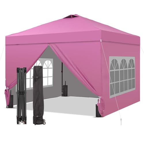 GDY 12x12 Pop Up Canopy Tent with 4 Sidewalls Easy Set up with One Push Lift Gazebo with Wheel Bag and4 Sandbags Carpas for Events Parties Camping Pink.
