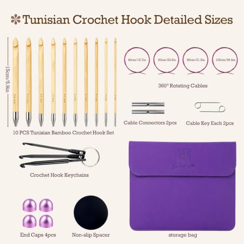Image of Yarniss Tunisian Bamboo Crochet Hook Set with Swivel Cable 3.5mm-10.0mm