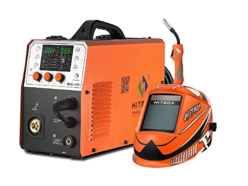 Hitbox Mig Welder & Welding Helmet - 110 / 220V 4 In 1 Flux Mig/Solid Wire/Lift Tig/Stick/Gas Gassless Multiprocess Digital Welder, Large Viewing Screen True Color Auto Darkening Welding Hood #TOP24