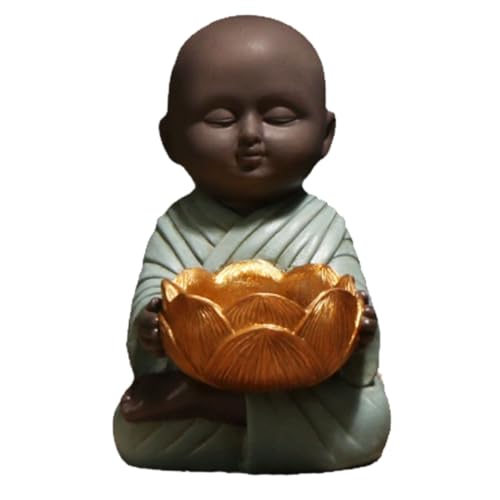 Praying Monk Light Holder, Meditating Buddha Tealight Holder Little Monk Statue Candle Holder for Wealth Good Luck (Blue)