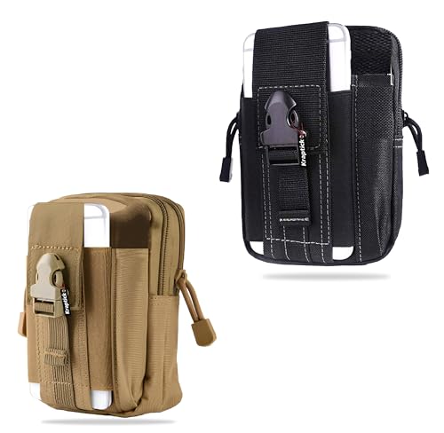 Image of Kraptick Multi-Purpose Water Resistant Waist Bag with Dual Compartment, Waist Bag Mobile Phone Holder, Waist Pack for Men, Women Camping Hiking Pouch (Beige & Black) (Combo of 2)
