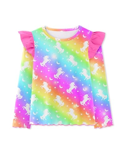 Toddler Girls Long Sleeve Shirts Ruffle Cute T-Shirts Kids Casual Crewneck Graphic Soft Tee Tops 3-8 Years