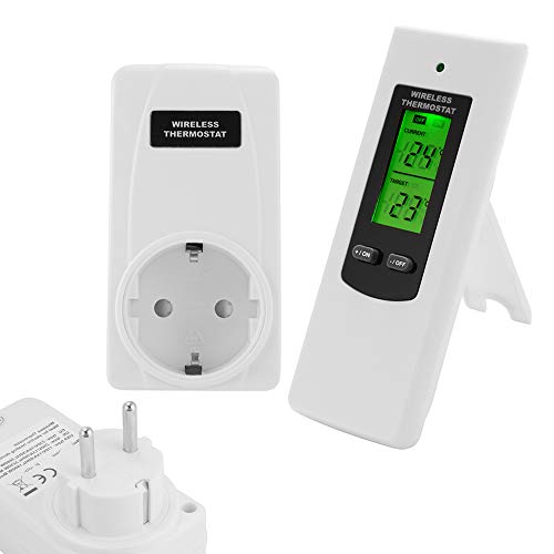Preisvergleich Produktbild Wireless Thermostat Heizung Kühl mit Steckdose, Digitaler Temperaturregler Satz LCD-Display Fernbedienung, 230V EU PlugTemperaturschalter, Memory-Funktion Thermostate mit Hintergrundbeleuchtung