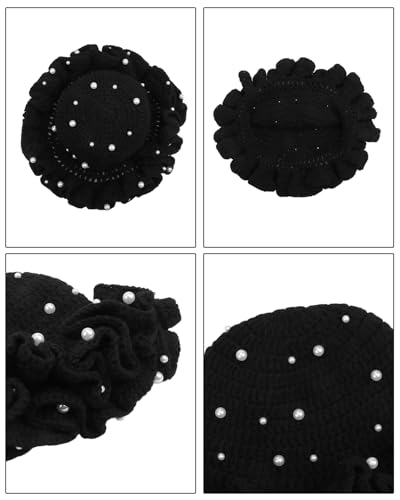 Image of Women Crochet Bucket Hat Cute Winter Ruffled Brim Floppy Cap Handmade Knit Cloche Hats