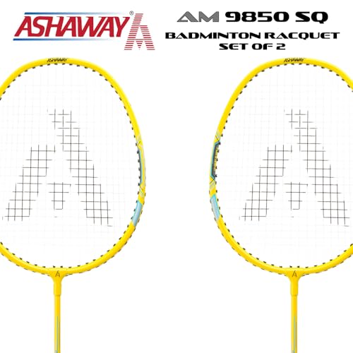 Image of ASHAWAY Badminton Rackets Set of 2 - AM 9850 SQ | Aluminum Rackets Combo with 6 Shuttlecock Pack & Half Cover | Ideal for Adults & Kids | Lightweight & Durable for Recreational Play