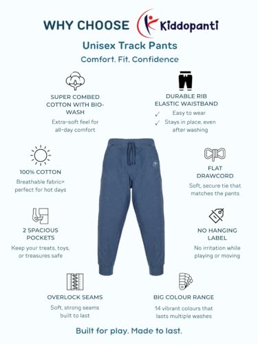 Image of KiddoPanti 100% Cotton Track Pants for Boys & Girls | Soft Single Jersey Fabric | Elastic Waist with Drawcord | Full Length with Rib Hem & Pockets | Joggers and Lowers for Kids