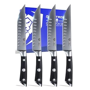 Dalstrong Steak Knife Set – 4-Piece – 5 inch Straight – Gladiator Series Elite – Forged German High-Carbon Steel – Black G10 Handle – Sheaths – Dinner Set Kitchen Knives – NSF Certified