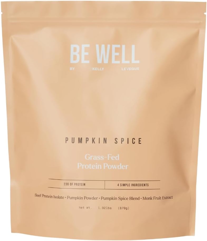 Be Well by Kelly Pumpkin Spice Grass-Fed Beef Protein Powder, 23G of Protein & 3G Net Carbs (30 Servings) 9 Amino Acids + 3 BCAAs No Soy, No Dairy, Stevia-Free, No Sugar Added 1.92lb 870g