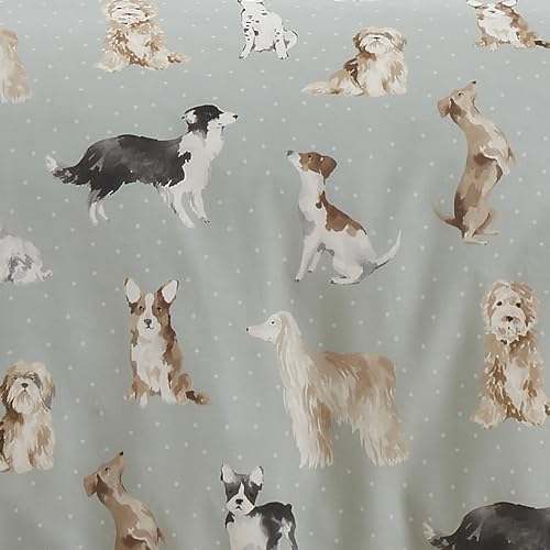 Fusion Hunde-Bettbezug, Einzelbettgröße (140 x 200 cm), wendbares Design (Beige und Enteneiblau), Pfotenabdruck-Bettbezug, Hunde-Aufdruck, Shih Tzu, Französischer Stier und Pudel