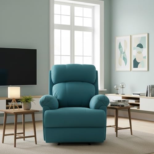 Image of Fabric Livo Recliner Sofa Chair Single Seater for Living Room, Office Manual Push Back Recliner Sofa Chair with Cushioned Armrest & Back Support (Turquoise)