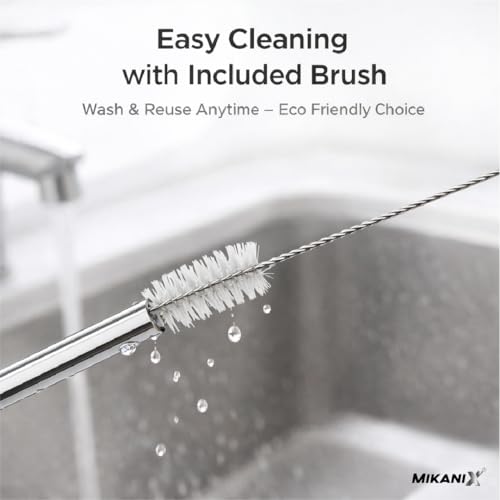 Image of MIKANIX Reusable Stainless Steel Straws Set (5 Pack) with Cleaning Brush | Eco-Friendly, Food-Grade Metal Drinking Straws for Juice, Smoothies & Beverages (Set of 2)