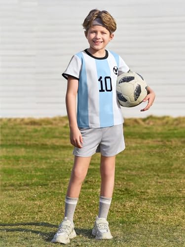 Image of Soccer Jersey Kids Boys Argentina Jersey Shirt Soccer Boys Tshirts Round Neck Short Sleeve Top