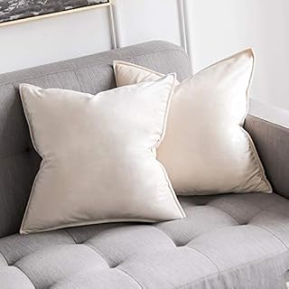 MIULEE Pack of 2 Velvet Soft Decorative Square Throw Pillow Case Flanges Cushion Covers Pillowcases for Livingroom Sofa Bedroom 45cm x 45cm 18x18 Inch Set of Two Cream White