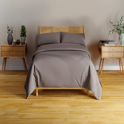 BAMPURE Twin Sheet Set 4Pcs - 100% Pure Viscose derived from Bamboo Sheets - Super Soft, Cooling for Hot Sleepers - Deep Pocket (S Gray)
