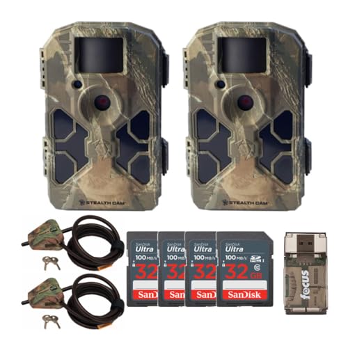 Stealth Cam G42NG 32MP No-Glow Trail Camera (2-Pack) Bundle with 2 Cables, Four 32GB Cards and USB Reader (9-Items) - Stealth Cam
