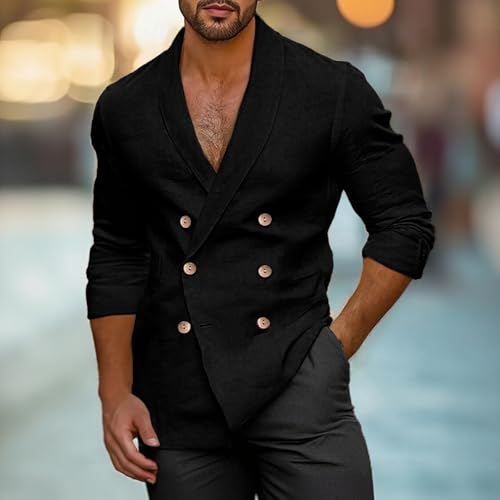 Men Trench Coat Shawl Neck Slim Fit Business Casual Suit Double Breasted Blazer Retro Long Sleeve Windbreaker Jacket2