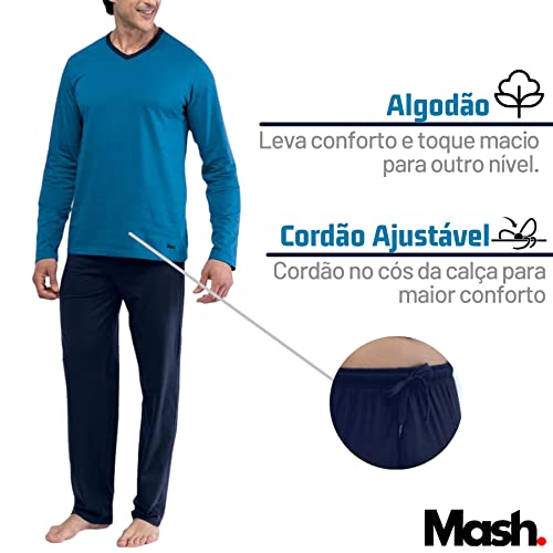Conjunto Pijama Mash Manga Longa Masculino Adulto | Azul Petróleo | GG