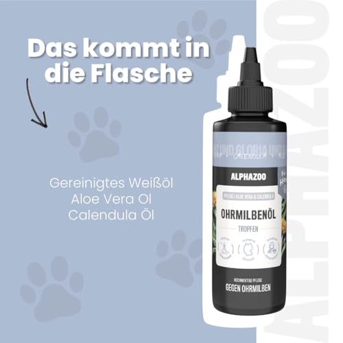 alphazoo Anti Ohrenmilben Öl für Hunde – 100 ml | Sofort wirkende Ohrentropfen gegen Milben & Ohrräude | Sanfte, natürliche Ohrenpflege – beruhigt Juckreiz & schützt empfindliche Hundeohren