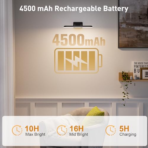 Image of NARUNDREN Rechargeable Picture Lights for Wall with Remote-1PC(Black) | Battery Operated, 300LM LED, 3 Color Temperatures, Timer, Poster & Picture Lighting, Dartboard, No-Drill Installation