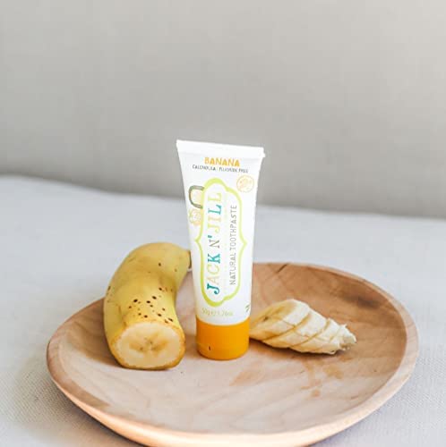 Image of Jack N' Jill Natural Kids Toothpaste - Blueberry & Banana - Organic, Gluten Free, Vegan, BPA Free, Fluoride Free, SLS Free, Dairy Free - Making Toothbrushing Fun for Kids - 1.76 oz (Pack of 2) | Fluoride Free Kids & Toddlers Toothpaste, Gently Cleans Teeth, Helps Soothe Gums, 40% Xylitol, BPA Free, No Artificial Dyes