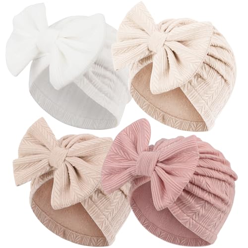 AQOKKA Newborn Baby Girl Hats with Bow Toddler Infant Beanie Cap Newborn Hospital Hats for Baby Girl Kid 3-12 Months