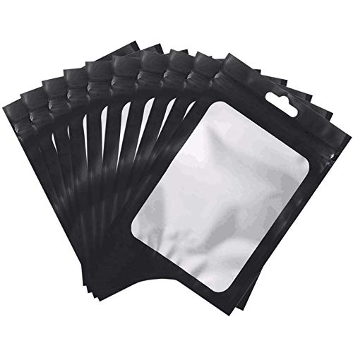 Owoda 100 Piezas de Bolsa con Cierre a Prueba de Olor Resellable, Bolsas de Almacenamiento con Ventana Transparente, para Almacenamiento de Alimentos Artículos para Fiestas y más, Negro, 9 x 16 cm