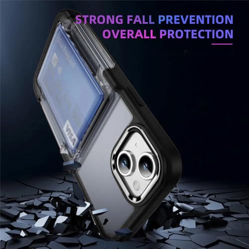 Image of KARWAN Shockproof Translucent Cardholder Back Case Cover Compatible with iPhone 15 Hybrid with Strong Minimalist Design (Black)