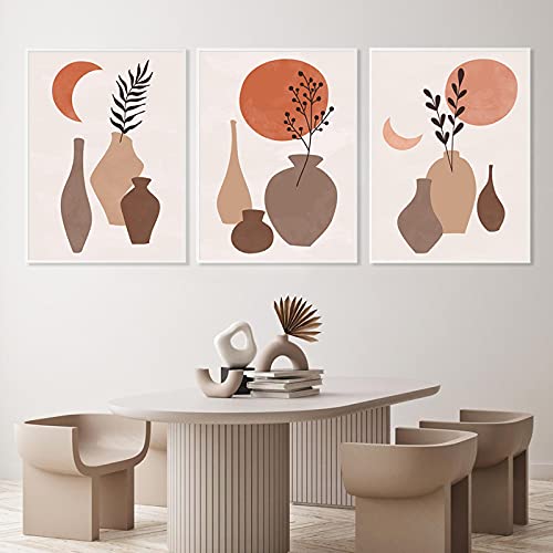 Art mural nature contemporaine pour décoration de salon boho triptyque de toiles botaniques 60x90