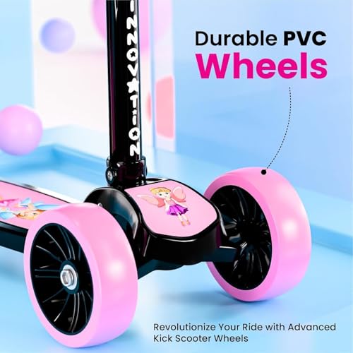 Image of PRIVILON Global 3 Wheel Kick Scooter for Kids of Age 3-12 Years, All PU 3 Wheel 4 Level Height Adjustment, Light Weight 50kgs Weight Capacity for Kids (Pink, PVC)