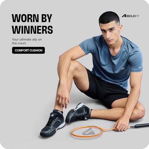 Boldfit Badminton Shoes Shuttle Non Marking Shoes for Badminton Men Light Badminton Shoes for Women & Badminton Shoes Men Breathable Non Marking Shoes for Badminton Anti Skid Pickleball Shoes Black 10 9 41k76DfvvFL