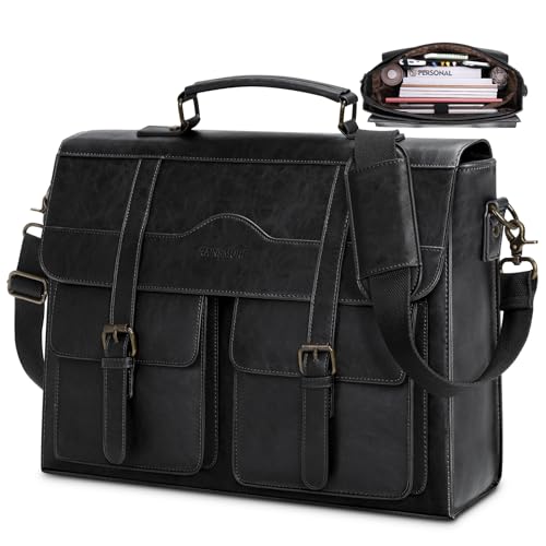 Image of RAINSMORE Mens Messenger Bag 17 /18 Inch Vintage Leather Laptop Briefcase Large Satchel Computer Shoulder Bag