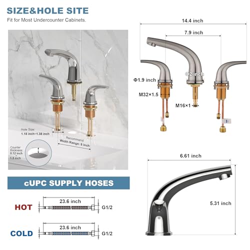Lavatrum Solid Brass Brushed Nickel Bathroom Faucet Widespread 8-inch Faucets with Pop Up Drain Assembly and 2 Water Supply Lines Faucets by Lavatrum - Used condition - Image 8
