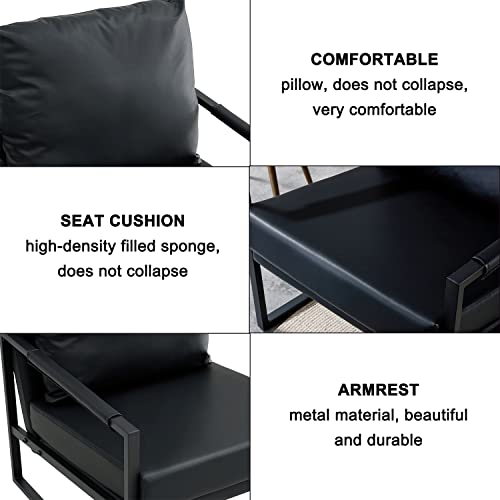Sillón moderno de cuero sintético negro con cojín miniatura 7