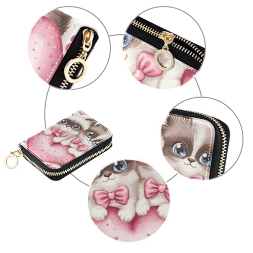 Zip Around Wallet Womens 9 Credit Card Slots & 2 Cash Slots Leather Travel Cash Wallet with Coin Pocket Romantic Twin Cats Love Hearts4