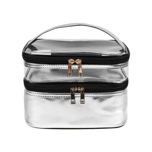 Necessaire Estojo Organizadora Grande Bolsa De Cosméticos Porta Maquiagem Viagem Com Alça (PRATA)