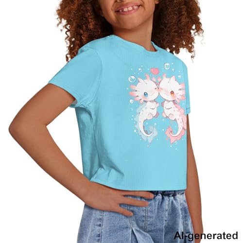 Image of Cute Crop Tops for Girls Short Sleeve Summer T Shirts Fashion Graphic Tees Crew Neck Pullover Tee 5-14 Years