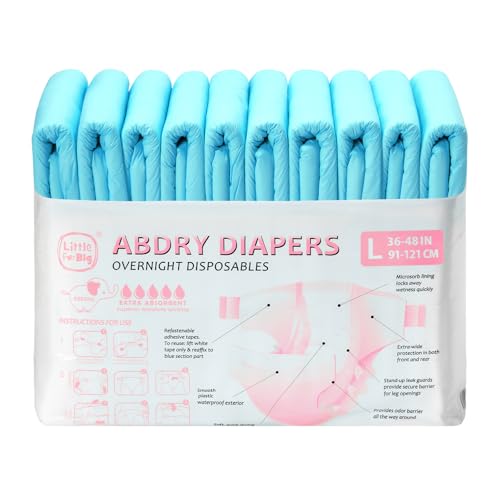 Image of Littleforbig Adjustable Tapes Adult Diaper 10 Pieces - ABDry Ultra Absorbent Diapers 6500 mL Blue (Large 36 inch-48 inch)