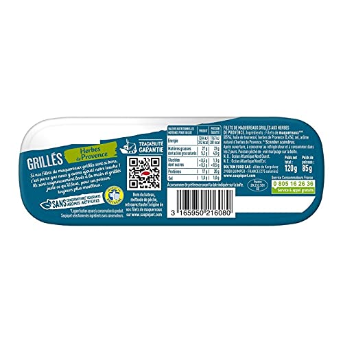 SAUPIQUET - Filet De Maquereaux Grillés Aux Herbes De Provence 1/4 120G - Lot De 4