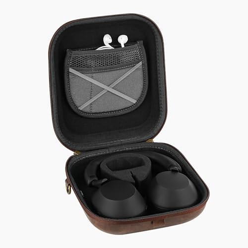 Image of Geekria Shield Headphones Case Compatible with Sony WH-1000XM5, Bose QC Ultra II, Skullcandy Crusher ANC 2 and More, Replacement Hard Shell Travel Carrying Bag with Cable Storage (Brown)