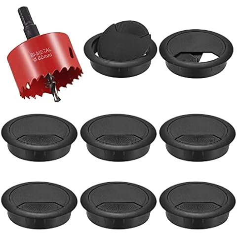 8Pcs Desk Grommet with Hole Saw,60mm Cable Wire Grommet Computer Grommet Wire Hole Cover Wire Organizer Round for Home and Office Table Cable Cord Management (Black) Cover