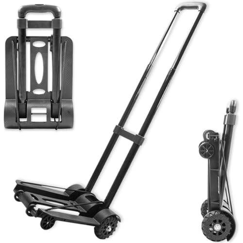 EURO VANADIUM - Diable Chariot de Transport Pliant - Charge Max 40 kg - Télescopique à 3 Hauteurs - 4 Roues Adhérentes et Solides - Multiusage, Compact,...