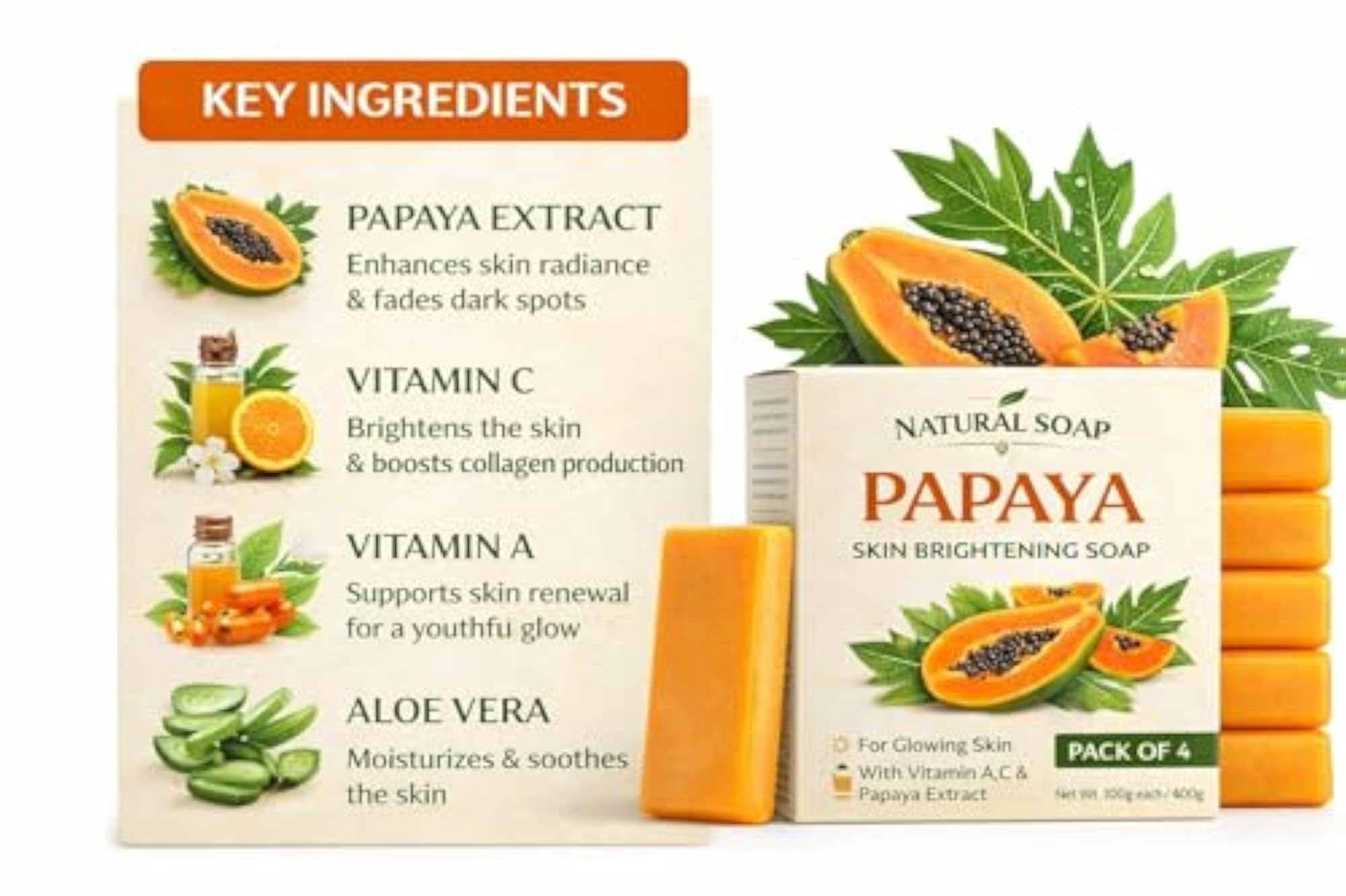 Papaya Skin Brightening Soap, Natural Glow Formula
