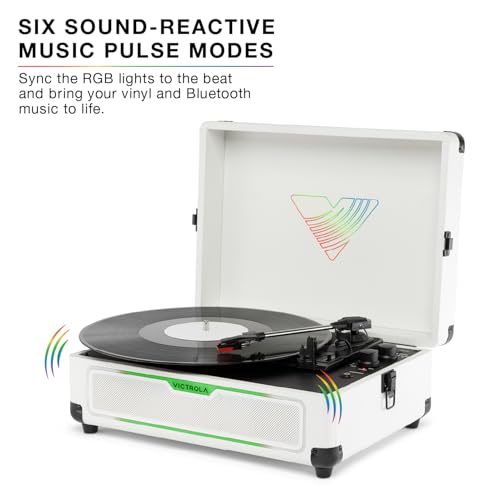 Victrola Journey Glow – Illuminated Suitcase Record Player – 18 RGB Light Effects, Stereo Speakers with Enhanced Bass, Bluetooth Streaming, (Black) by Victrola - Image 3