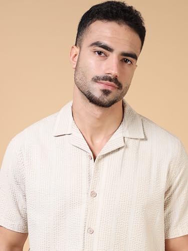 Image of StitchX Men's Airport Look Textured Seersucker Resort Cotton Shirt & Trouser Co-Ord Set S-2XL