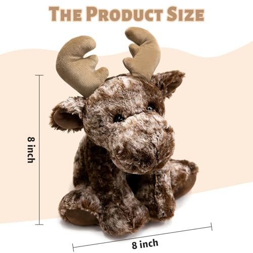 Ditucu Deer Stuffed Animal 8 inch Cute Realistic Reindeer Moose Plush Toys Ultra Soft Elk Plushies Gifts for Kids Brown