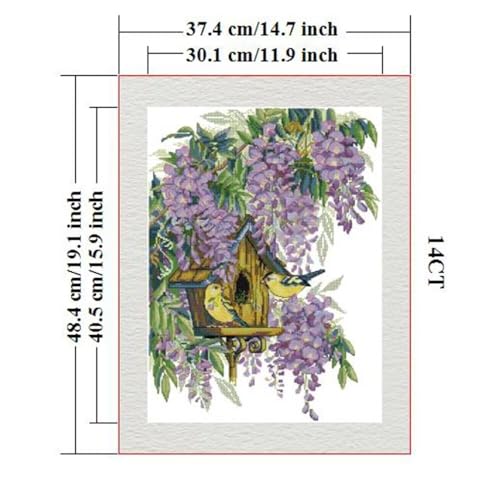 Image of CROSSDECOR Stamped Cross Stitch Kits Full Range of DIY Needlepoint for Adult Beginners Pattern, for Gift and Home Decor 14CT 2 Strands Bird's nest,14.57x18.9 inch