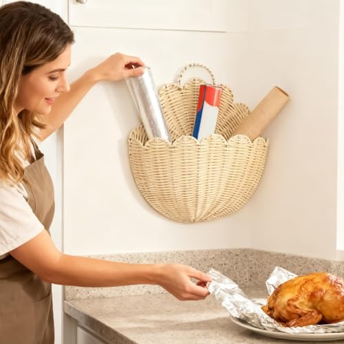 Cesta de mimbre para pared: acaba con el desorden de frutas y cosméticos en espacios pequeños 3
