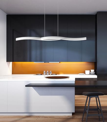 Lámpara colgante moderna LED de techo ondulada con mando para comedor 4