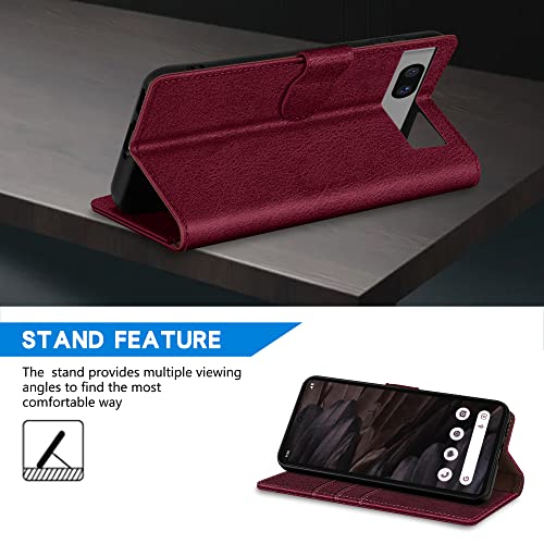 Image of ZZXX for Google Pixel 7a Wallet Case Magnetic Closure 6.1 inch,Wine Red