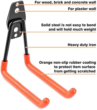Garage Hooks Heavy Duty 14 Pack, Steel Garage Storage Hooks, Tool Hangers for Garage Wall Utility Wall Mount Hooks and Hangers with Anti-Slip Coating for Garden Tools, Ladders, Bulky Items - 2